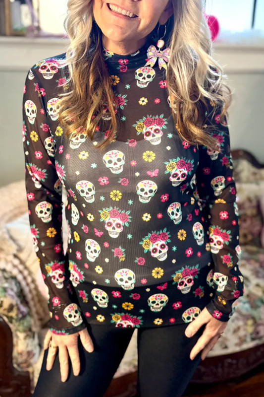 Candy Skulls Mesh Top