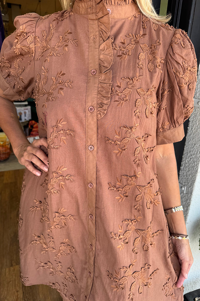 Puff Sleeve Embroidered Dress