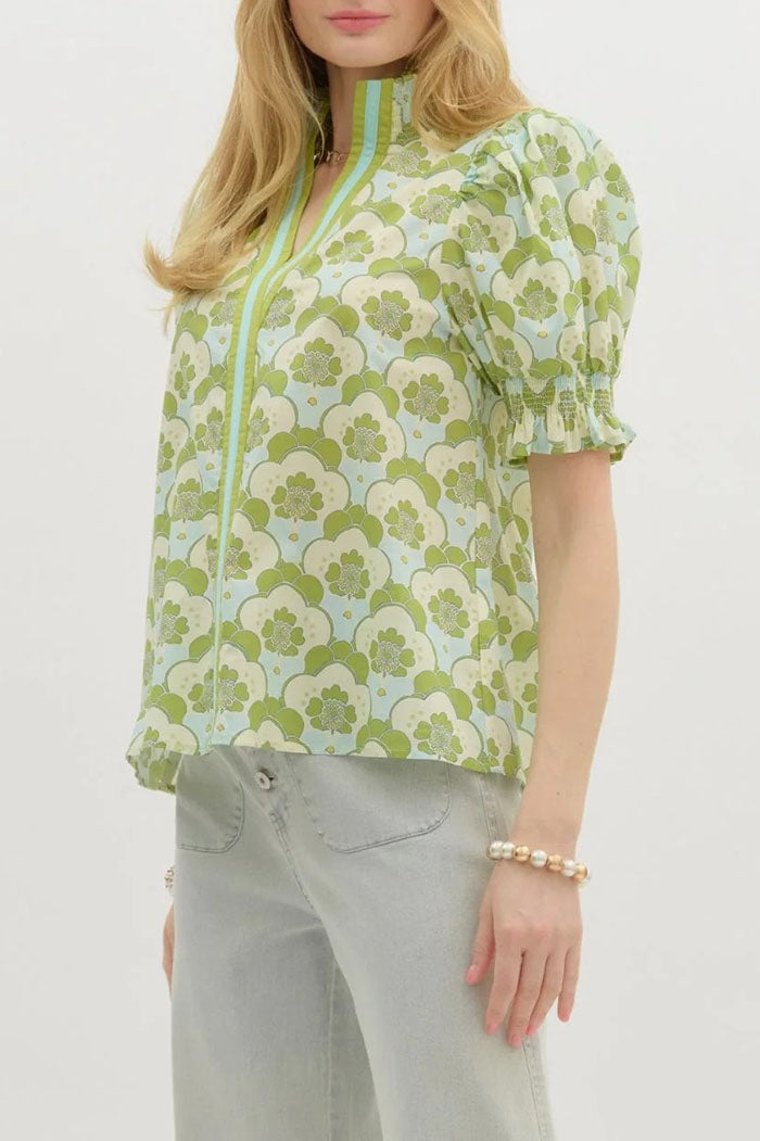 Floral Smocked Cuff Sleeve Top