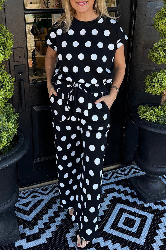 Tie Waist Polka Dot Pocketed Set