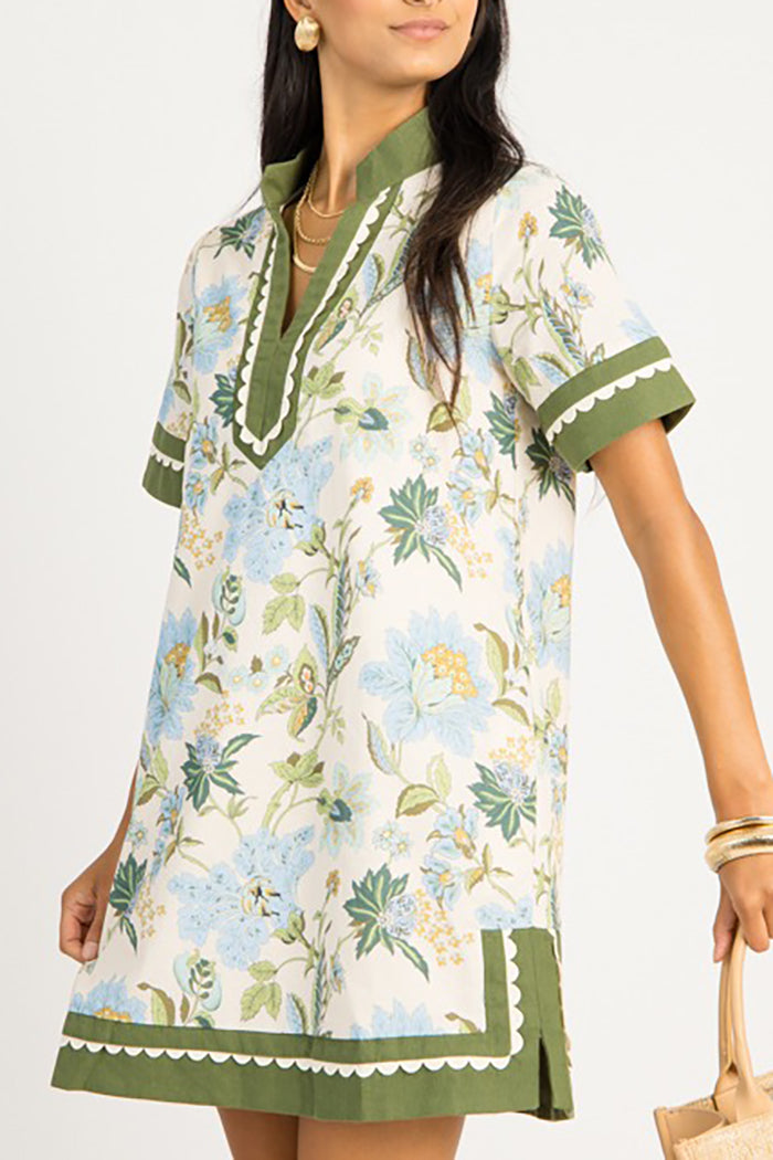 Floral Scallop Border Pockets Dress