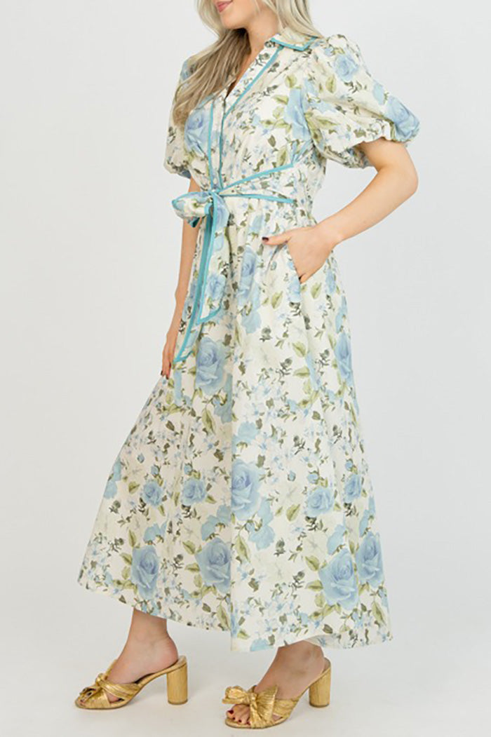 Floral Pocketed Tie-Waist Maxi Dress