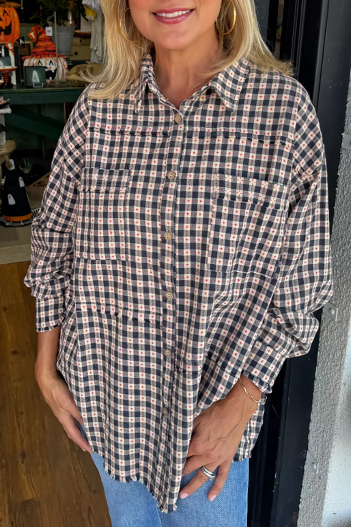 Casual Plaid Button Top