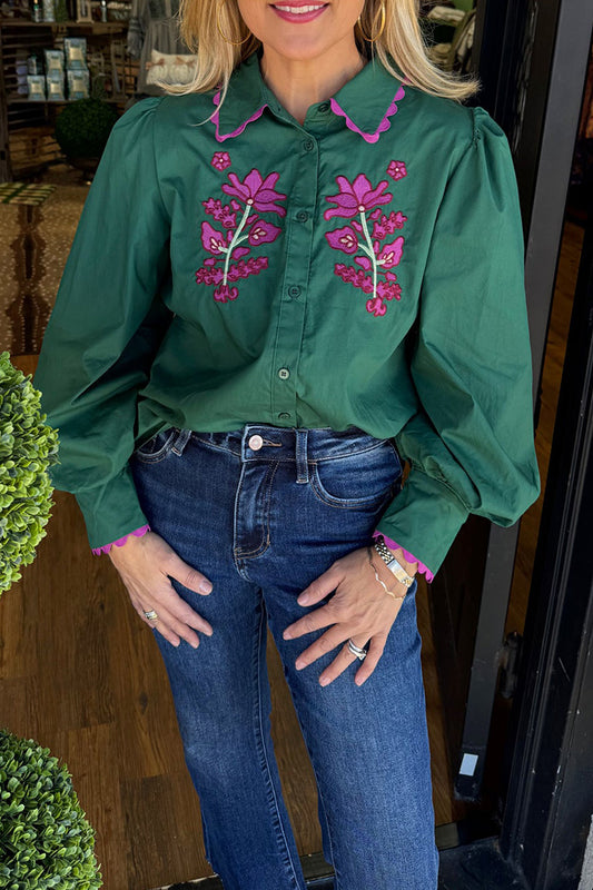 Floral Embroidered Puff Sleeve Top