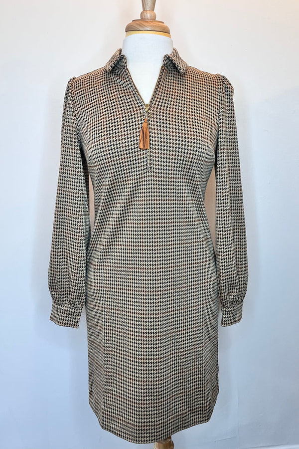 Houndstooth Pattern Zip Knit Dress