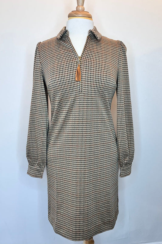 Houndstooth Pattern Zip Knit Dress