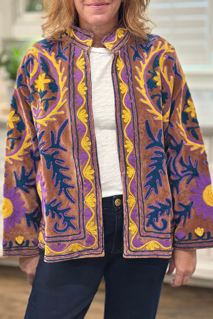 Floral Embroidered Open Front Jacket