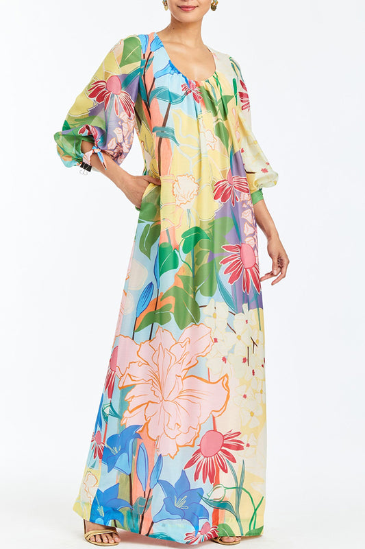 Puff Sleeve Floral Pocket Maxi Dress