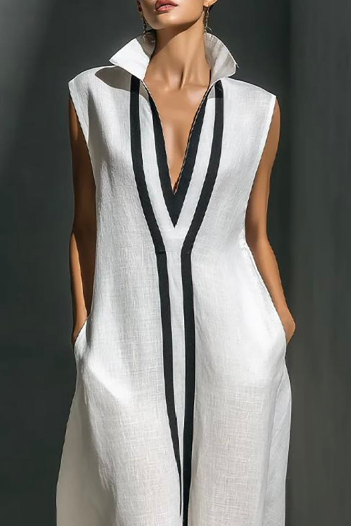 Contrast Trim Pocket Sleeveless Maxi Dress