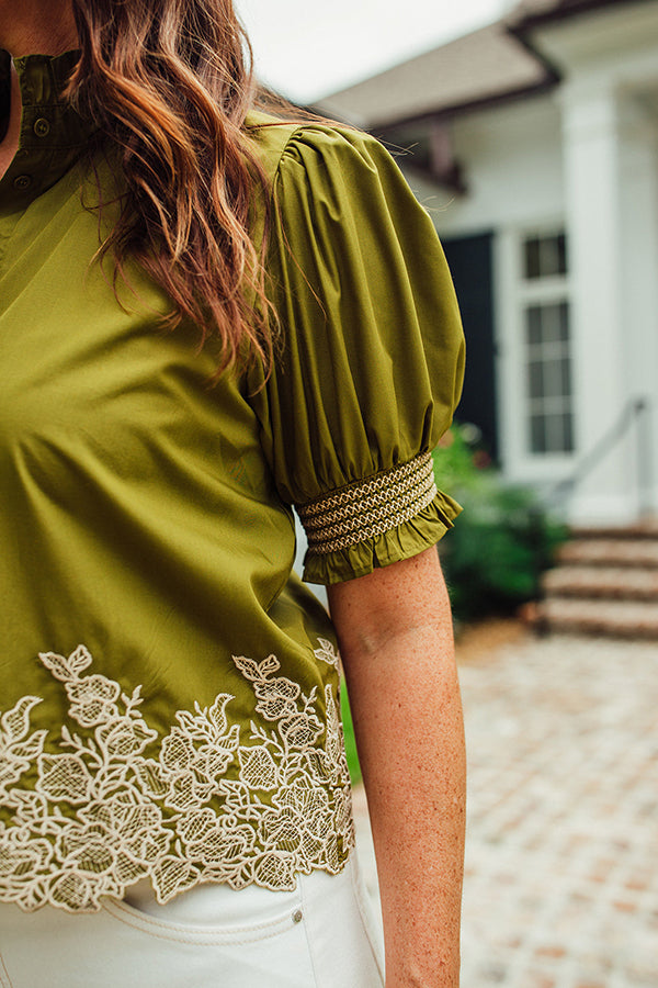Embroidered Puff Sleeve Top
