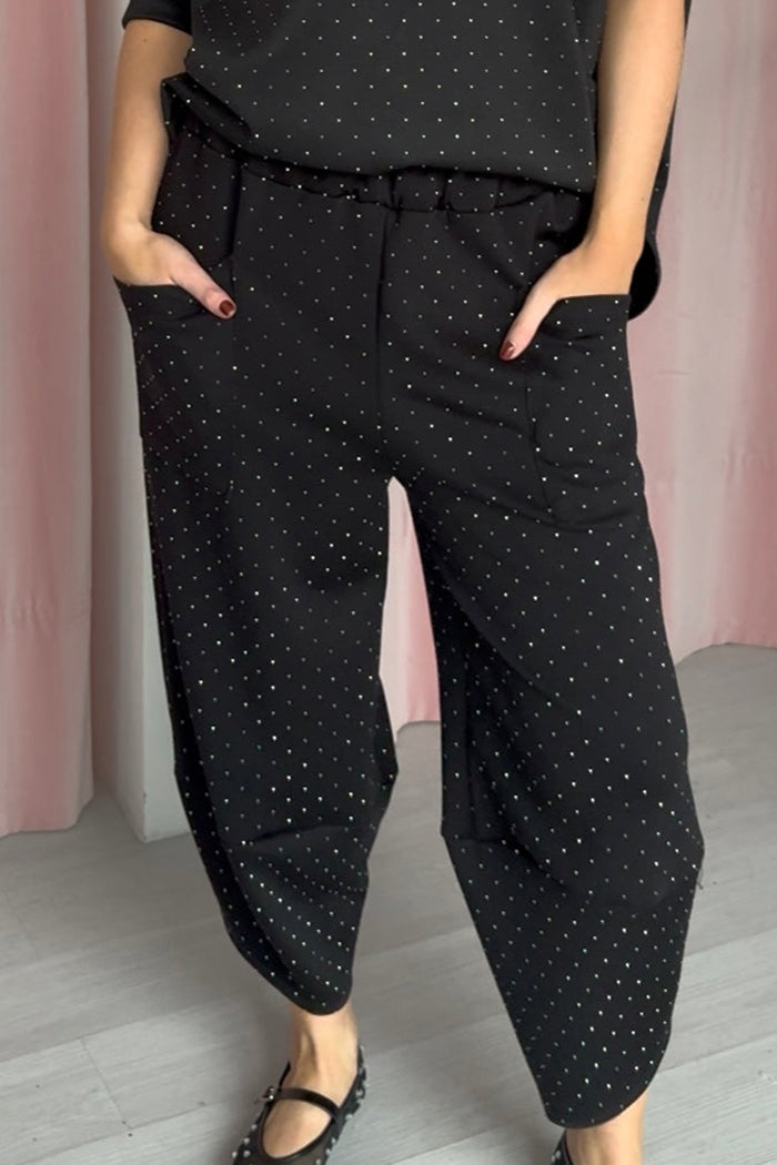 Black Pocketed Rhinestone Barrel Leg Set