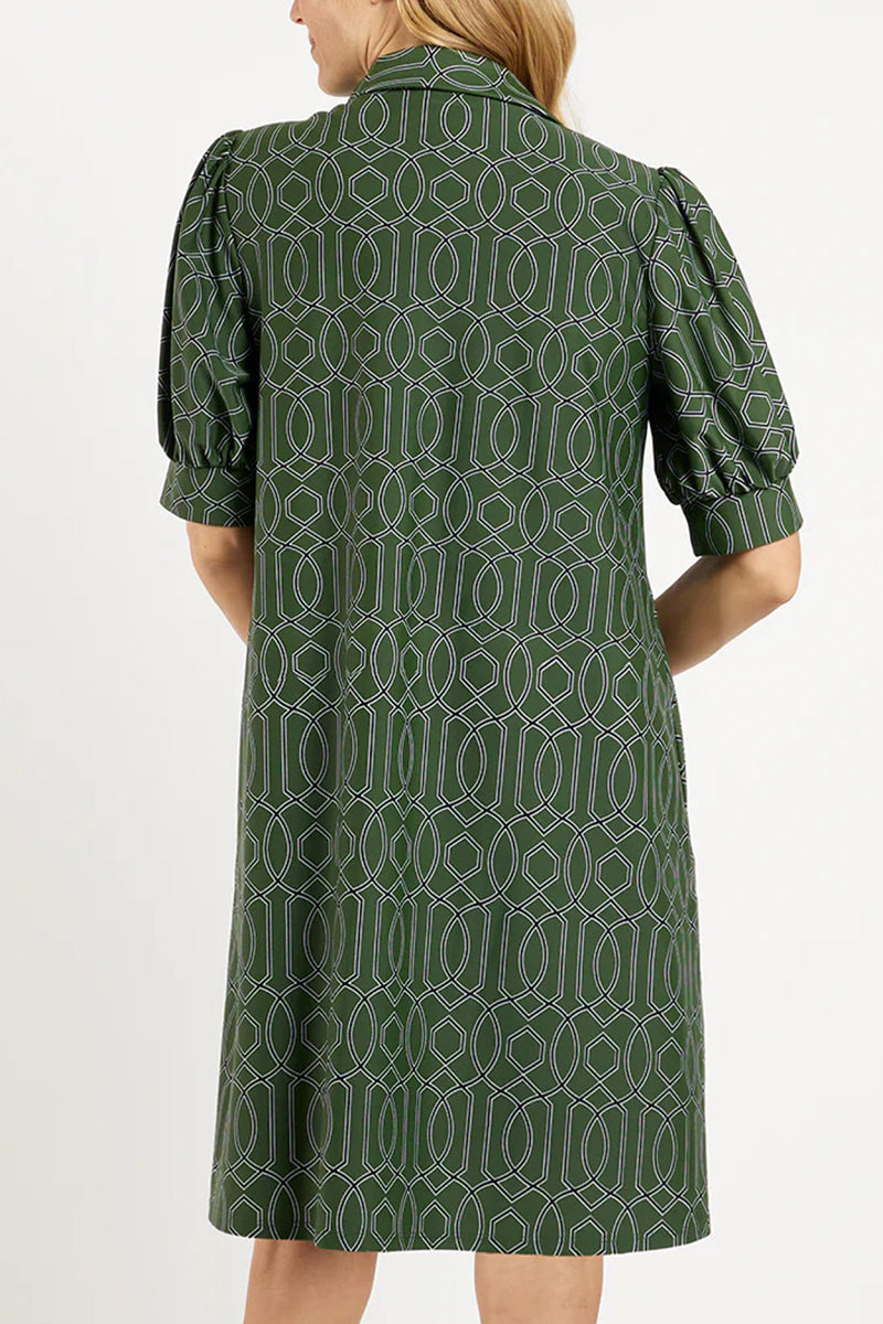 Casual Puff Sleeve Pocket Dress