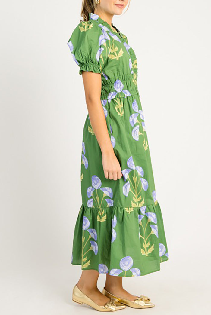 Floral Ruffle Collar Pockets Dress