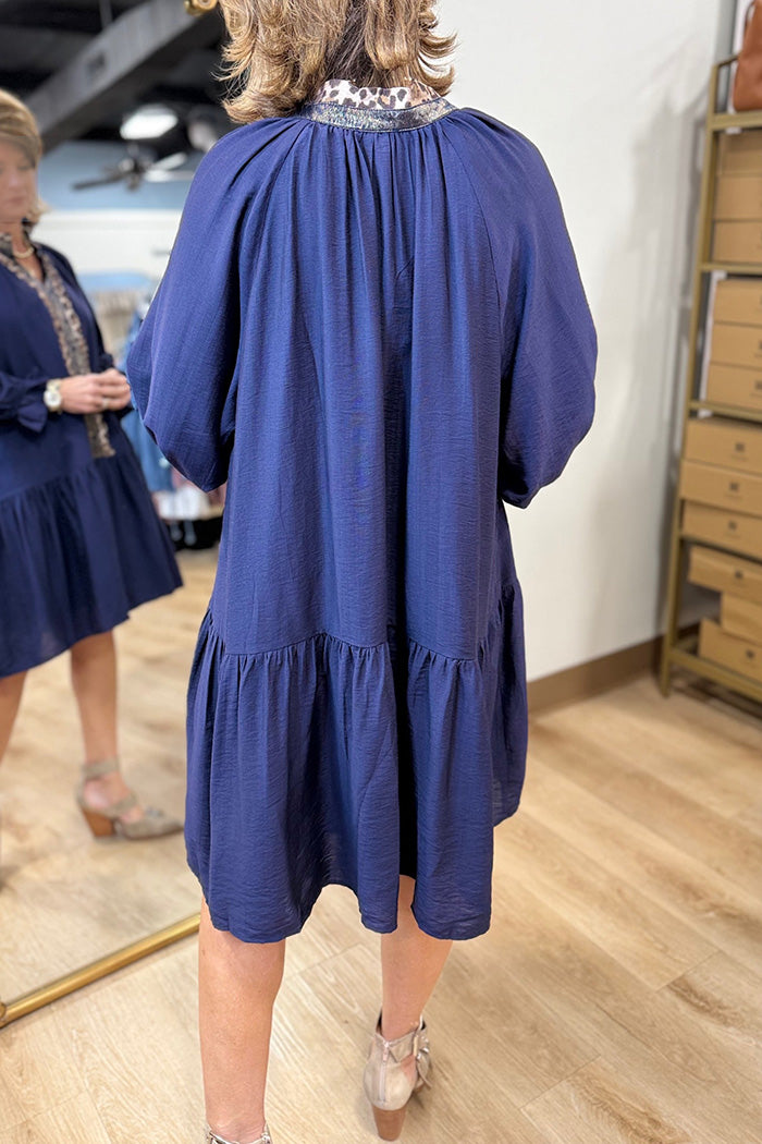 Tiered Leopard Trim Dress