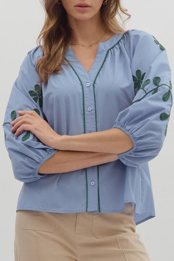 Casual Embroidered Sleeve Top