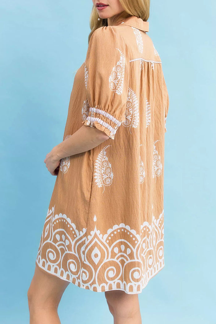 Paisley Mandala Print Babydoll Pocket Dress