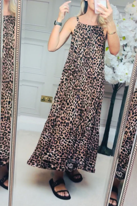 Leopard Print Ruffled Hem Dress