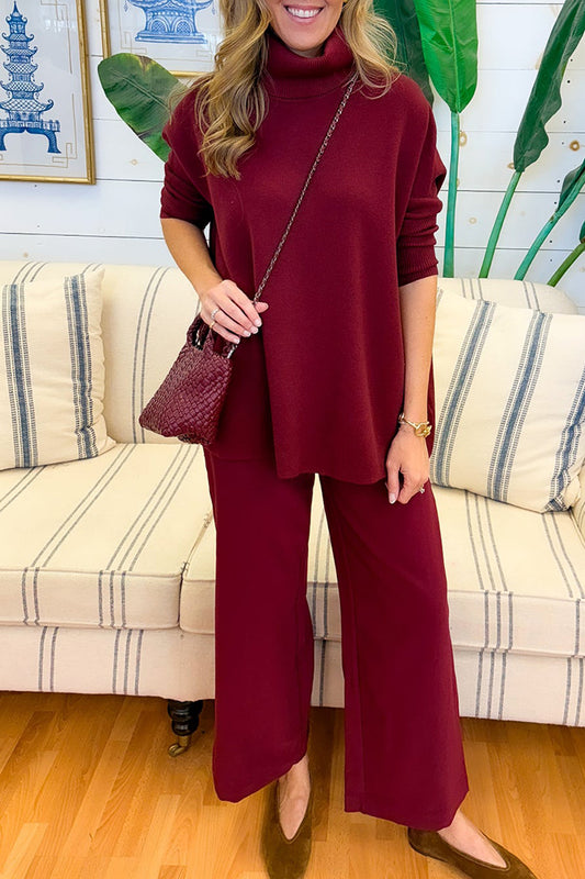 Casual High Neck Knitted Set