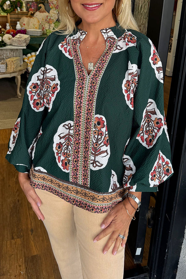 Puff Sleeve Pleated Collar Floral Top