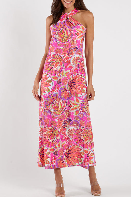 Floral Twist Knot Sleeveless Maxi Dress