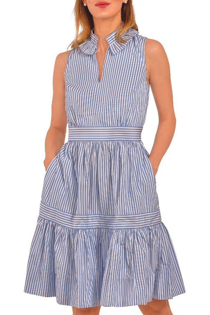 Sleeveless Striped Pocket Tiered Dress