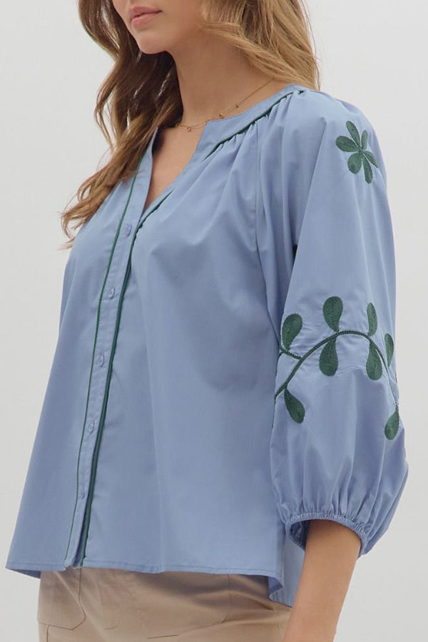 Casual Embroidered Sleeve Top