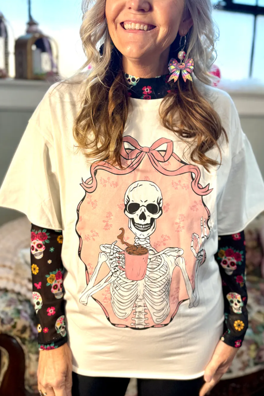 Coffee Skeleton Pattern Tee