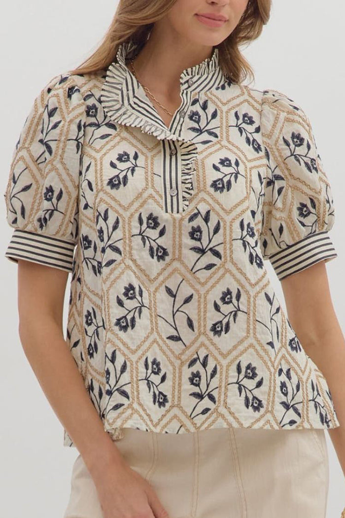 Ruffles Collar Floral Top