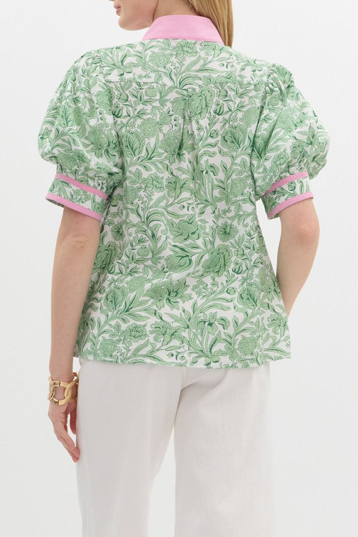 Floral Print Cropped Puff Sleeve Top