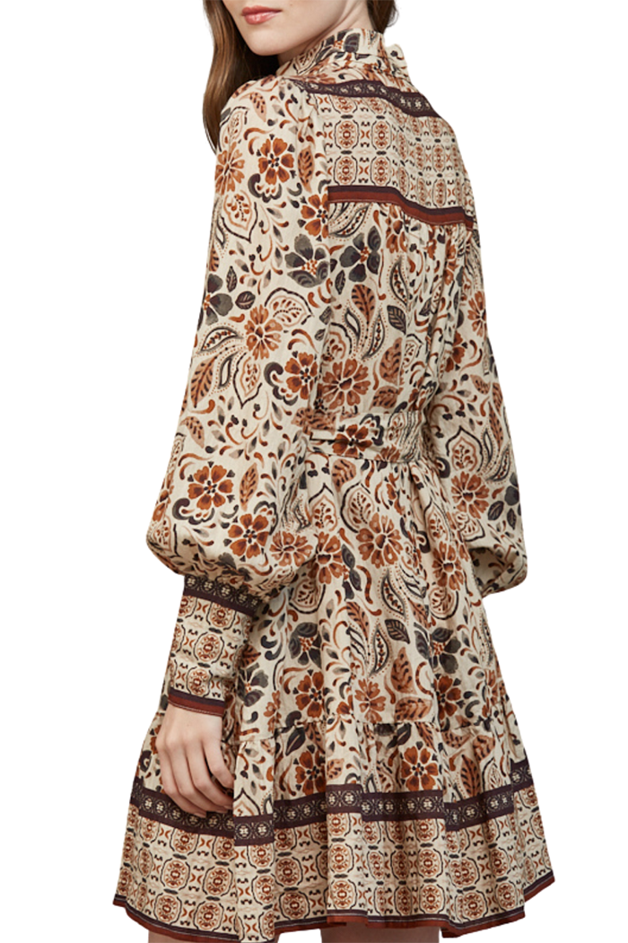 Drop-Hem Button-Down Balloon-Sleeve Dress