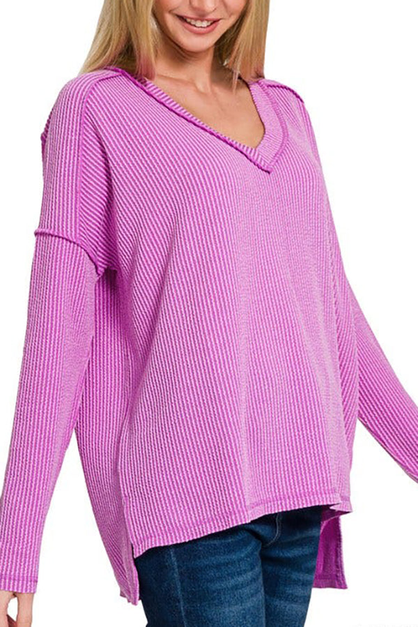 V-Neck Solid Color Knitted Sweater