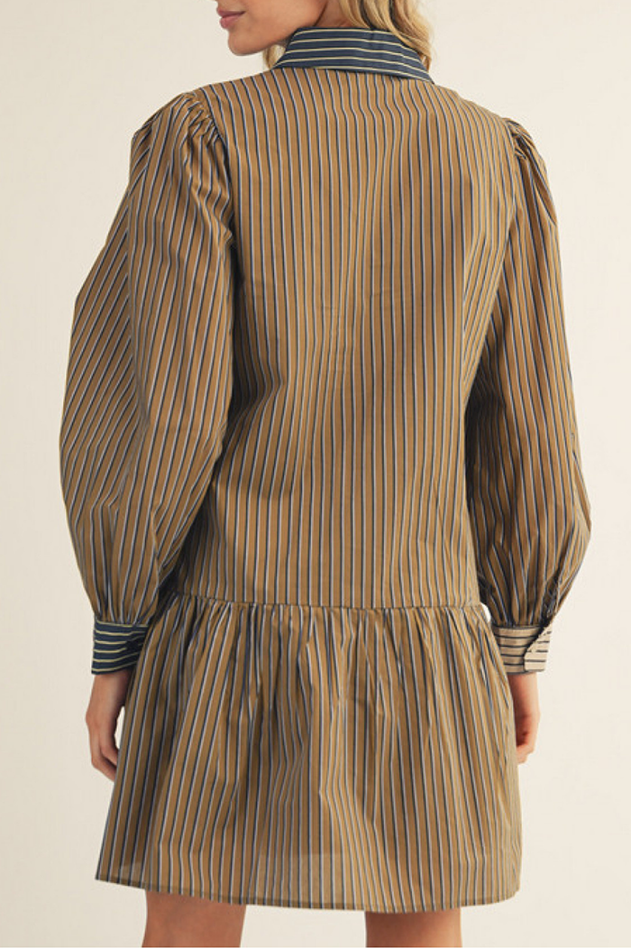 Casual Pinstripe Ruffles Dress