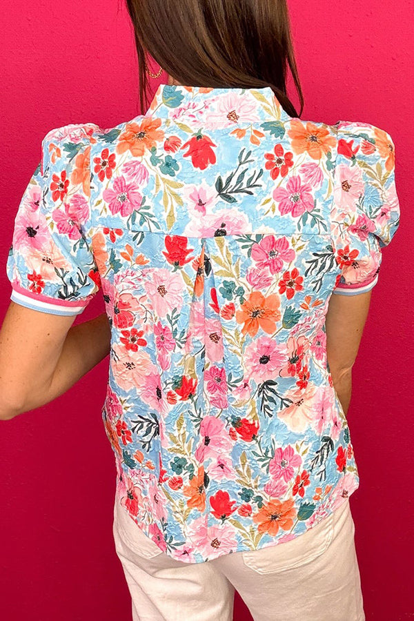 V-Neck Puff Sleeve Printed Top