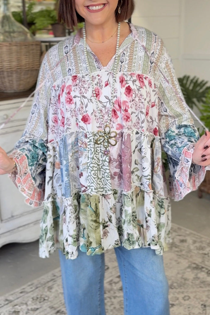 Floral Patchwork Ruffle Top