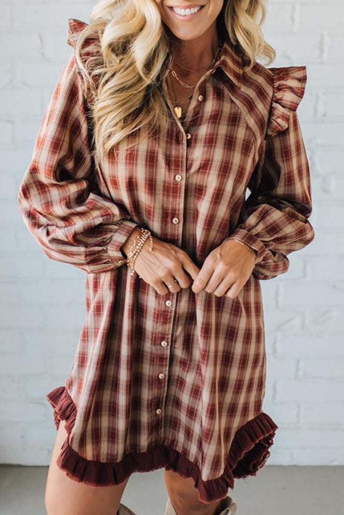 Plaid Ruffled Accent Shirt Dress