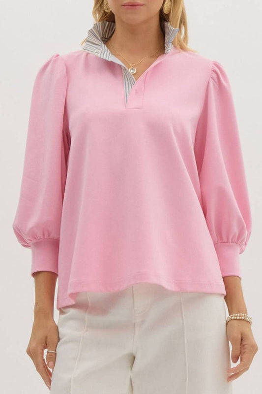 Striped Ruffle Collar Top