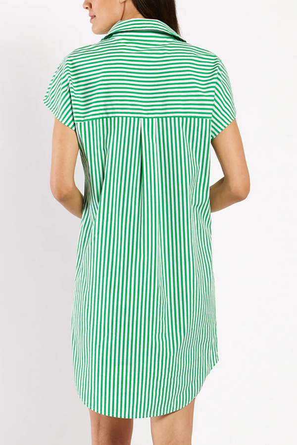 Casual Stripe Pocket Shirt Dress