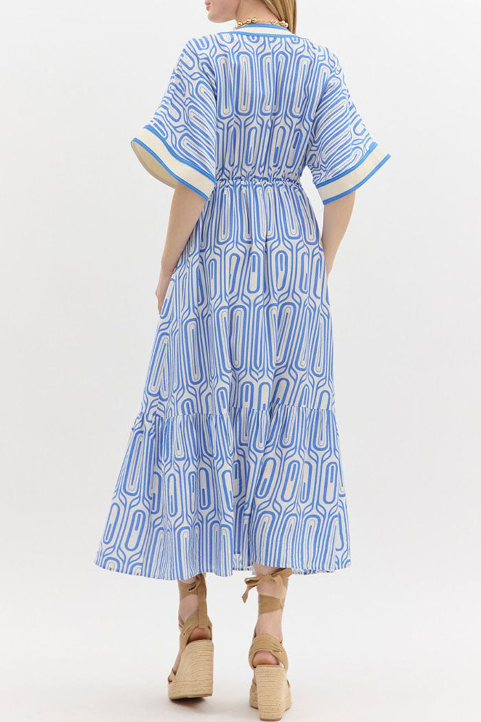 Striped Trim Abstract Print Dress