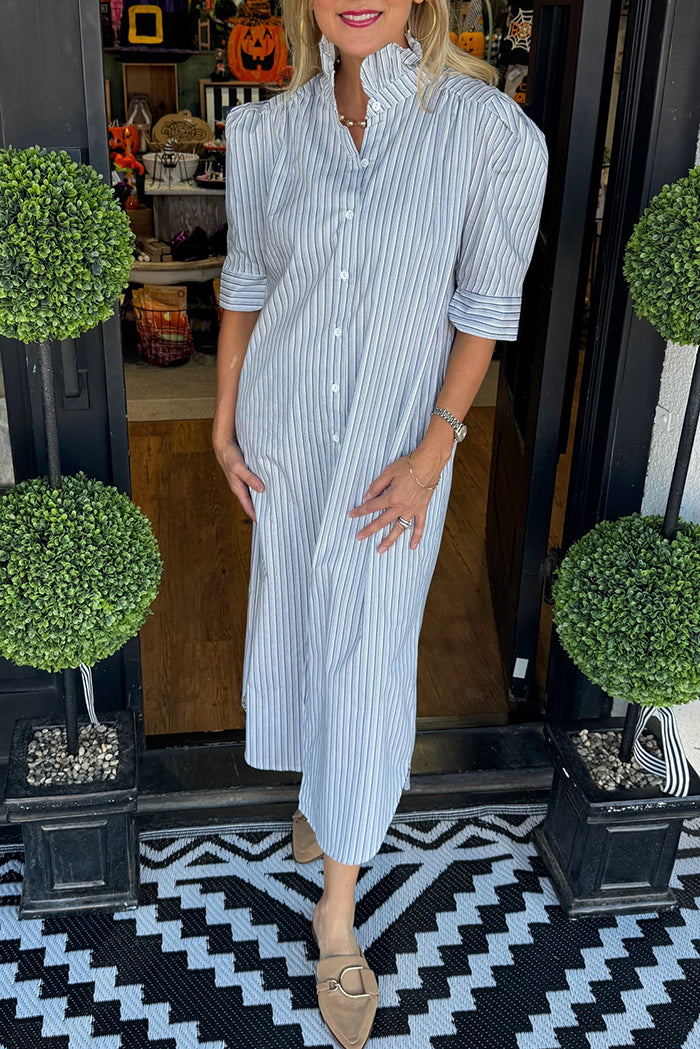 Ruffles Collar Striped Maxi Dress