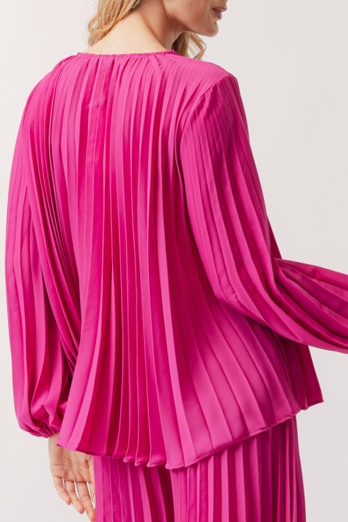 Casual Solid Color Pleated Set