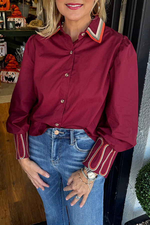 Casual Striped Trim Shirt