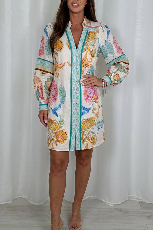 Floral Button Front Long Sleeve Dress