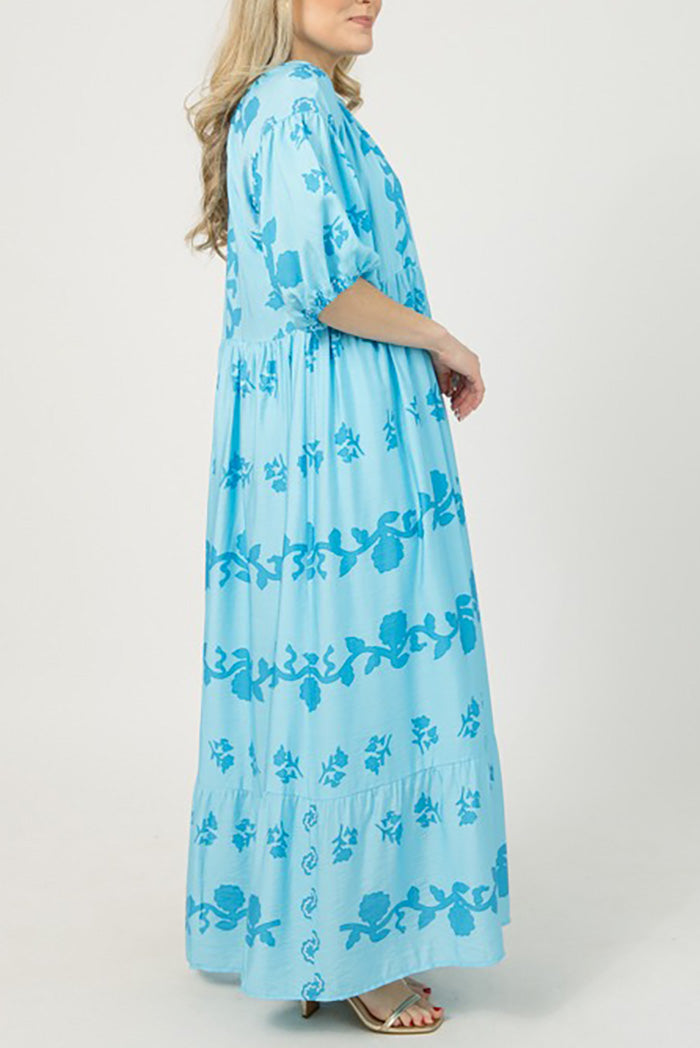 Ruffled Hem Puff Sleeve Maxi Dress