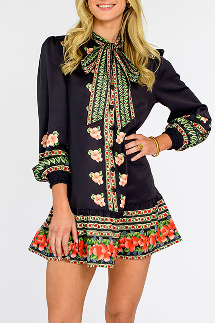 Floral Tie-Neck Mini Dress