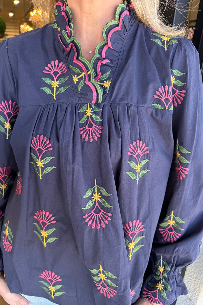 Casual Embroidered Floral Top