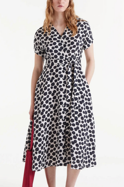 Polka Dot Print Button Pocket Dress