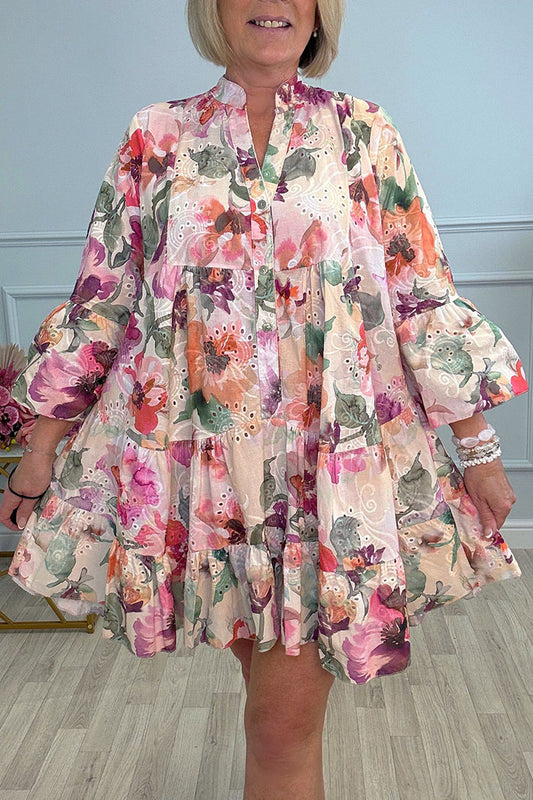Floral Ruffle 3/4 Sleeve Dress