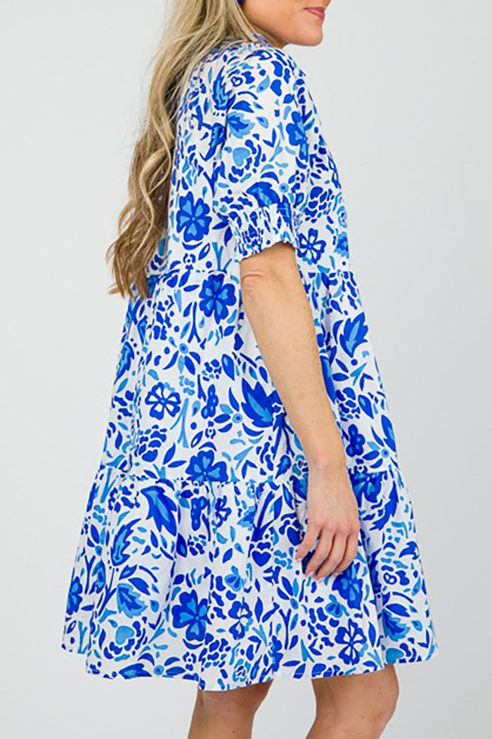 Casual Floral Smocked Sleeve Dress