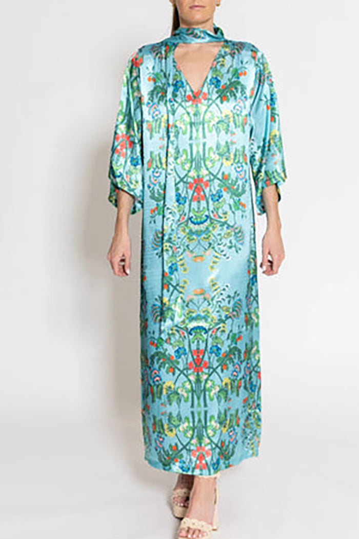 Cerulean Blue Floral Caftan Dress