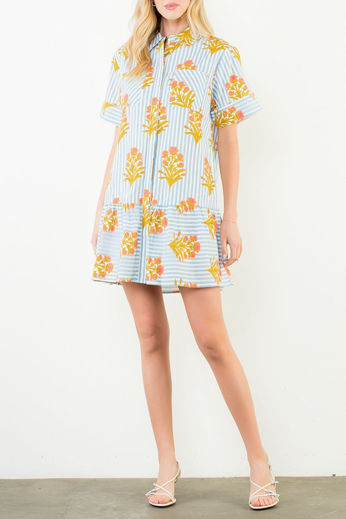 Floral Patterned Striped Dress